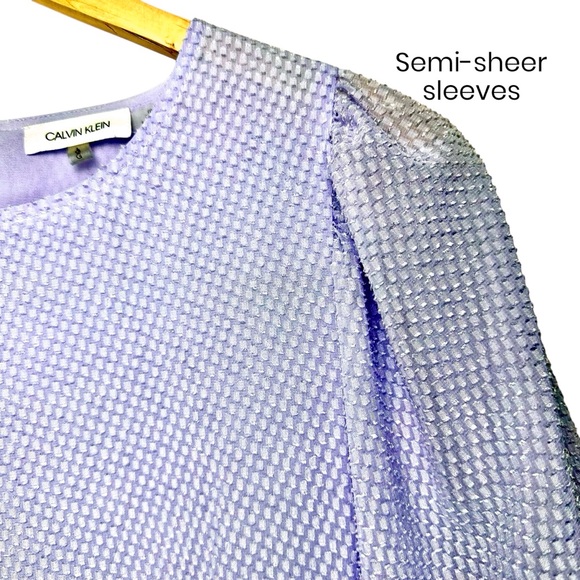 Calvin Klein Lavender Balloon-Sleeve Blouse Spring Pastel Semi-Sheer Top Size L - Picture 8 of 13